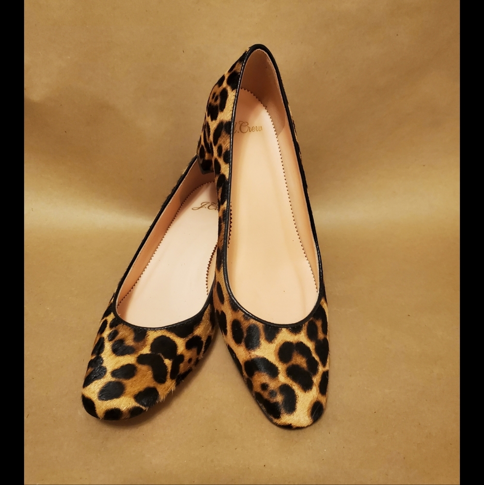 J. Crew calfskin leopard print chunky heels.
